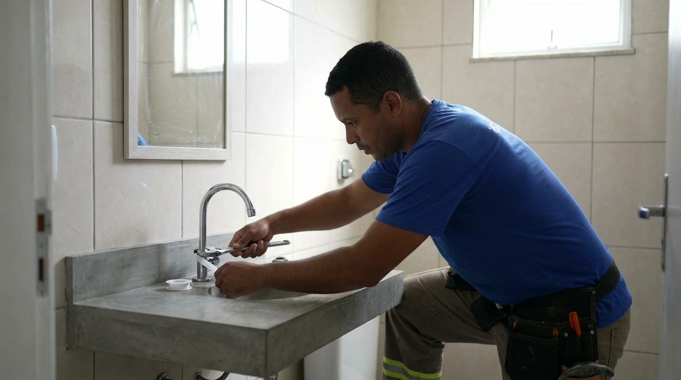 Encanador instalando torneira em Rio Verde‑GO