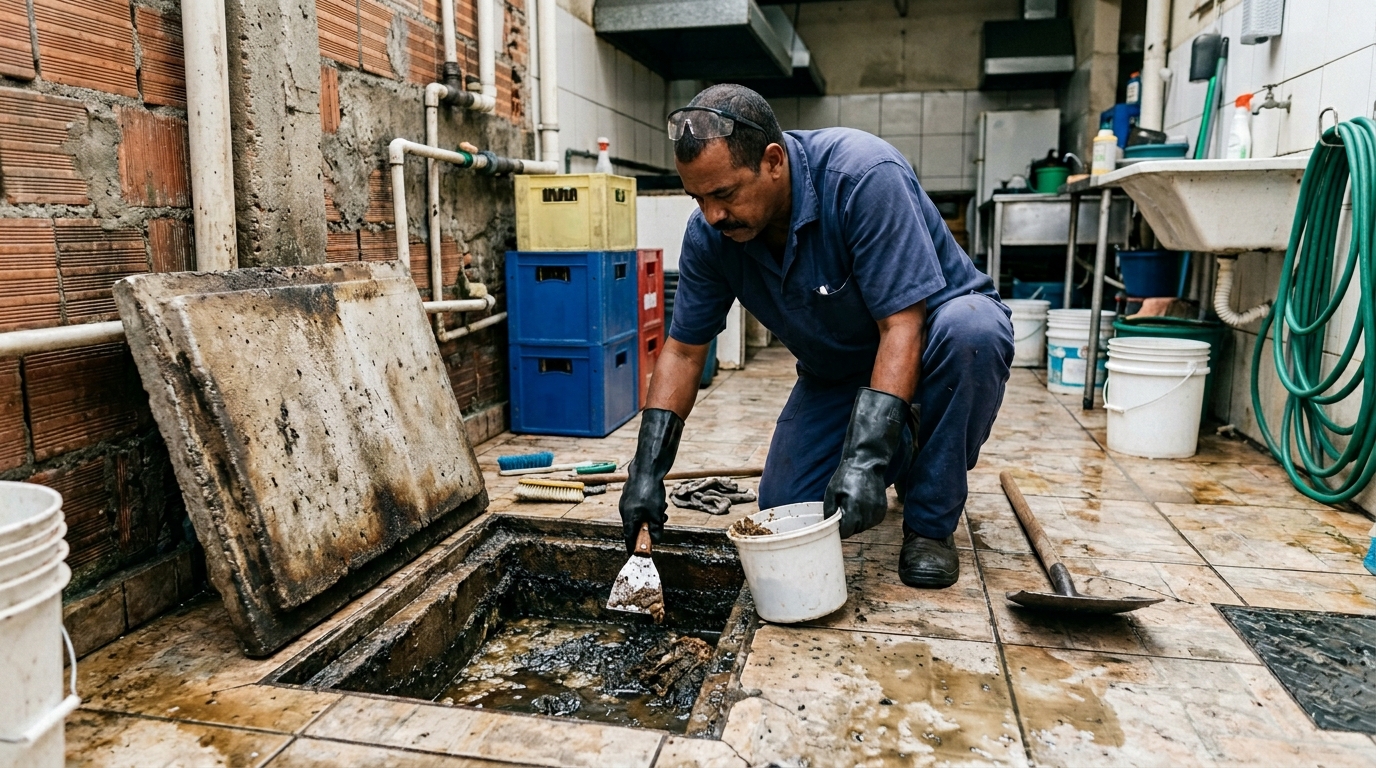 Limpeza de caixa de gordura residencial em Rio Verde‑GO