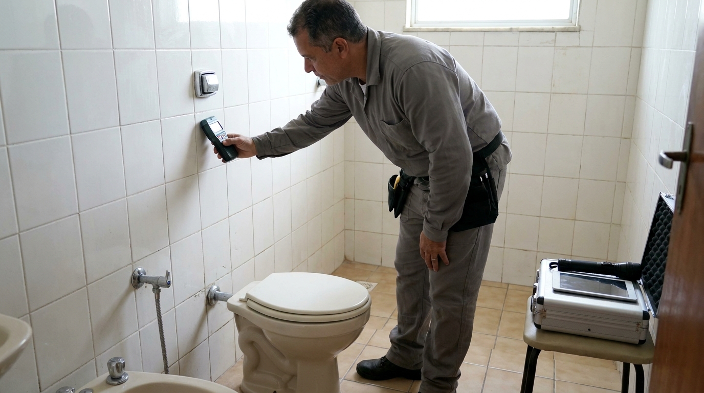 Técnico de caça vazamento analisando tubulação em Rio Verde‑GO